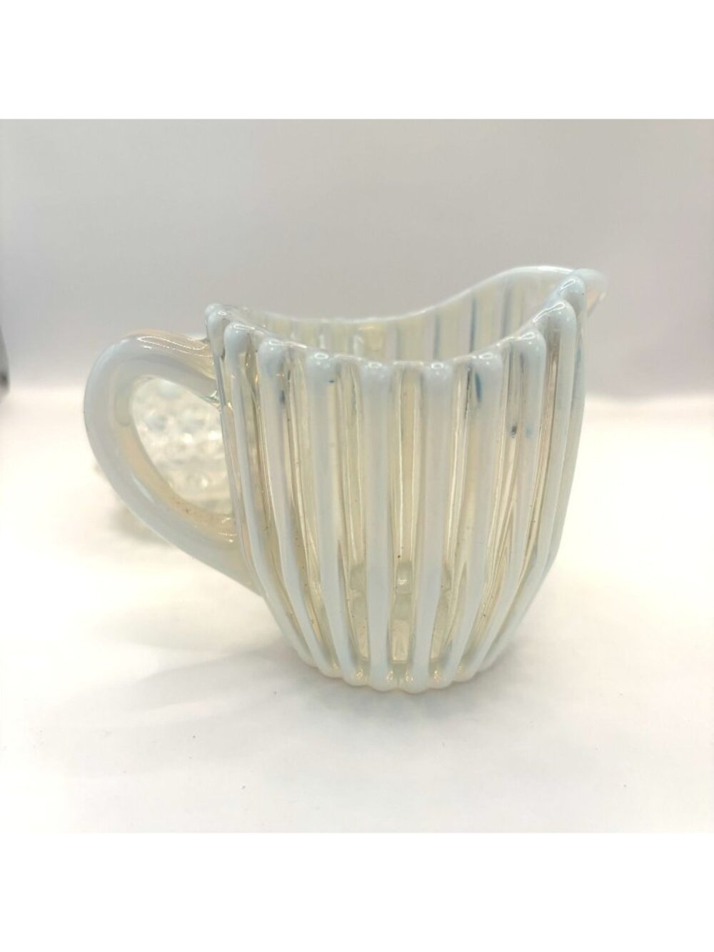 Vintage Opalescent Glass Hobnail Sugar Bowl and Ribbed Creamer Set - Picture 5 of 6